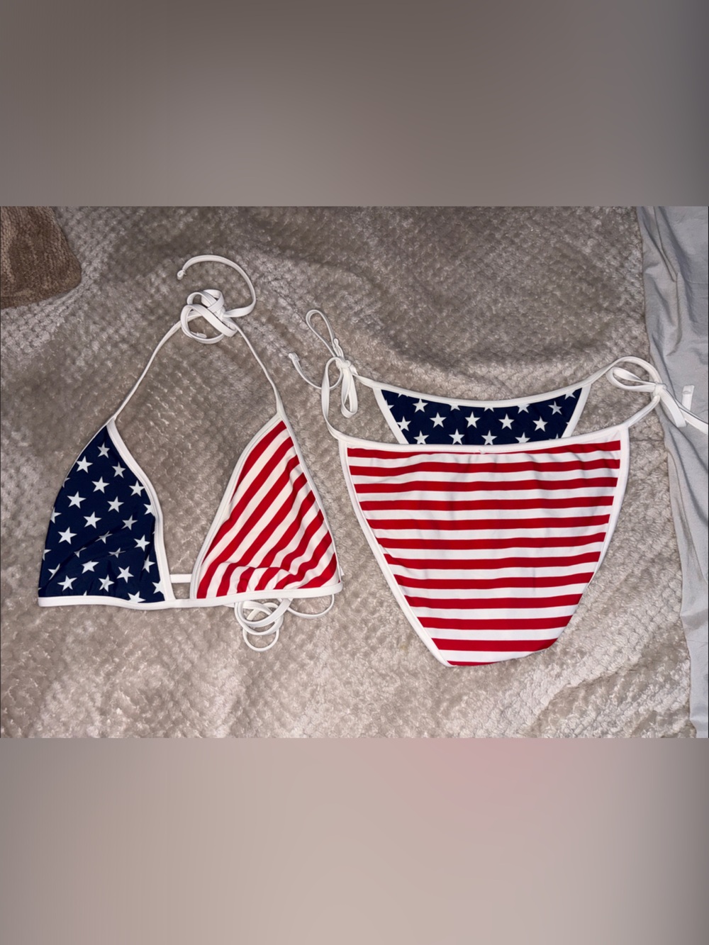 USA Flag Triangle String Bikini Top and High-Cut Bottom - Red, White & Blue